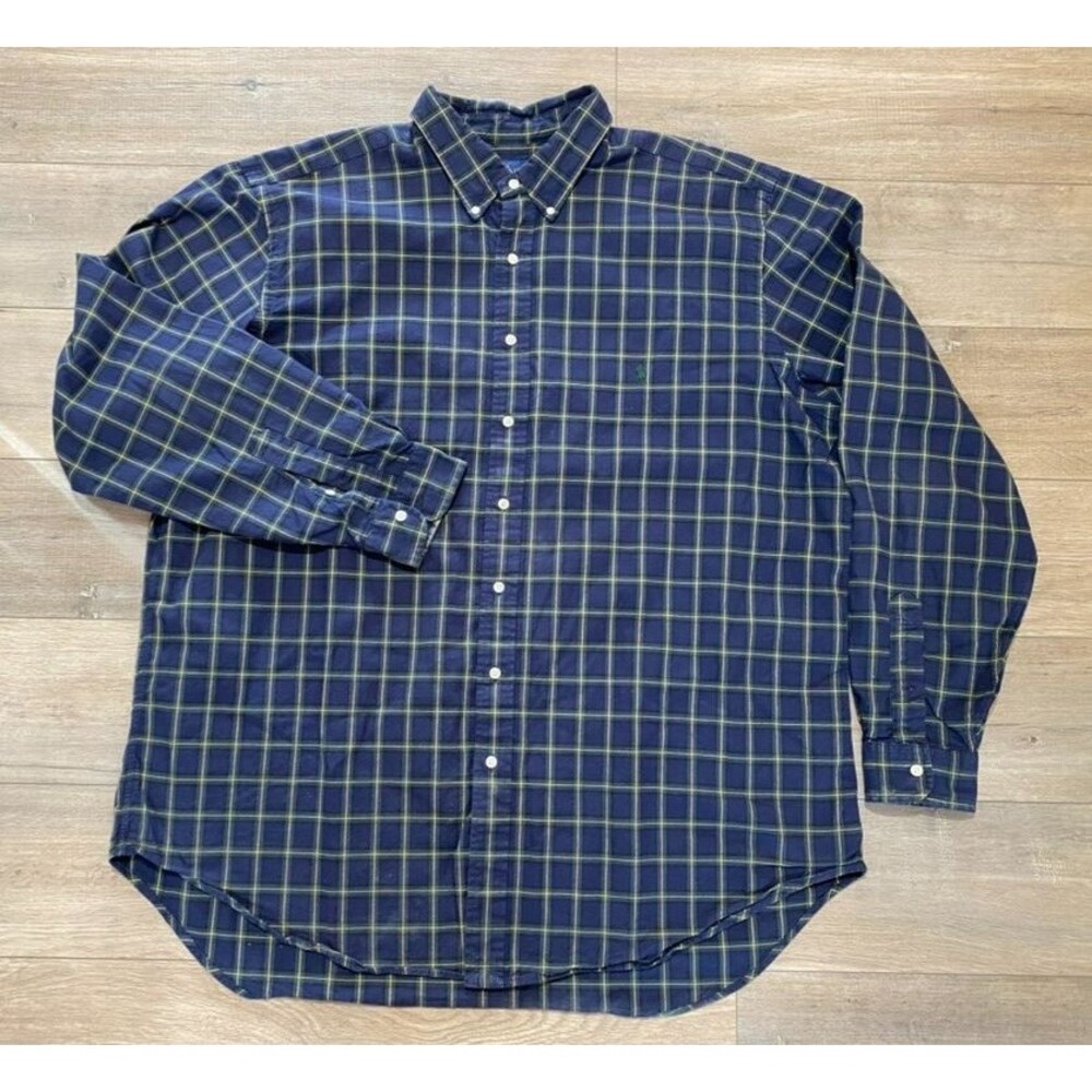 Polo Ralph Lauren Flannel Mens 2XLT Classic Fit Blue Plaid Twill Pony Shirt